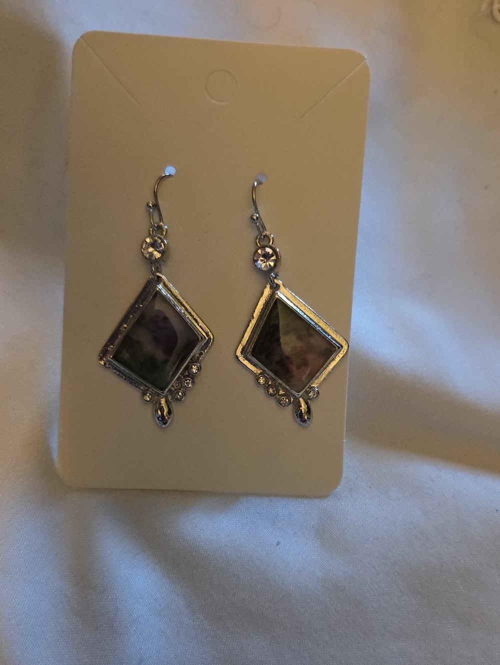 Silver-Tone Drop Earrings with Purple Accent Stone
